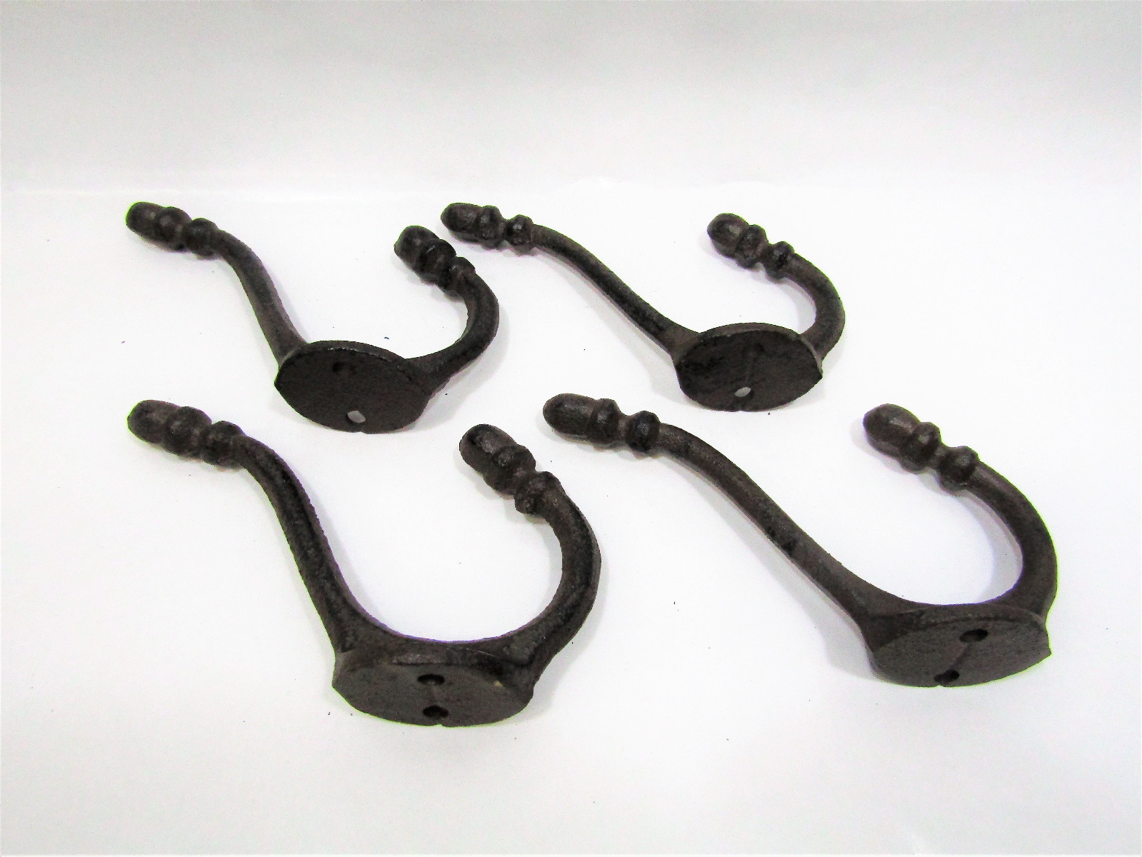 Lot 4 Antique-Inspired Rustic School Coat Double Hooks Cast Iron Wall Mount