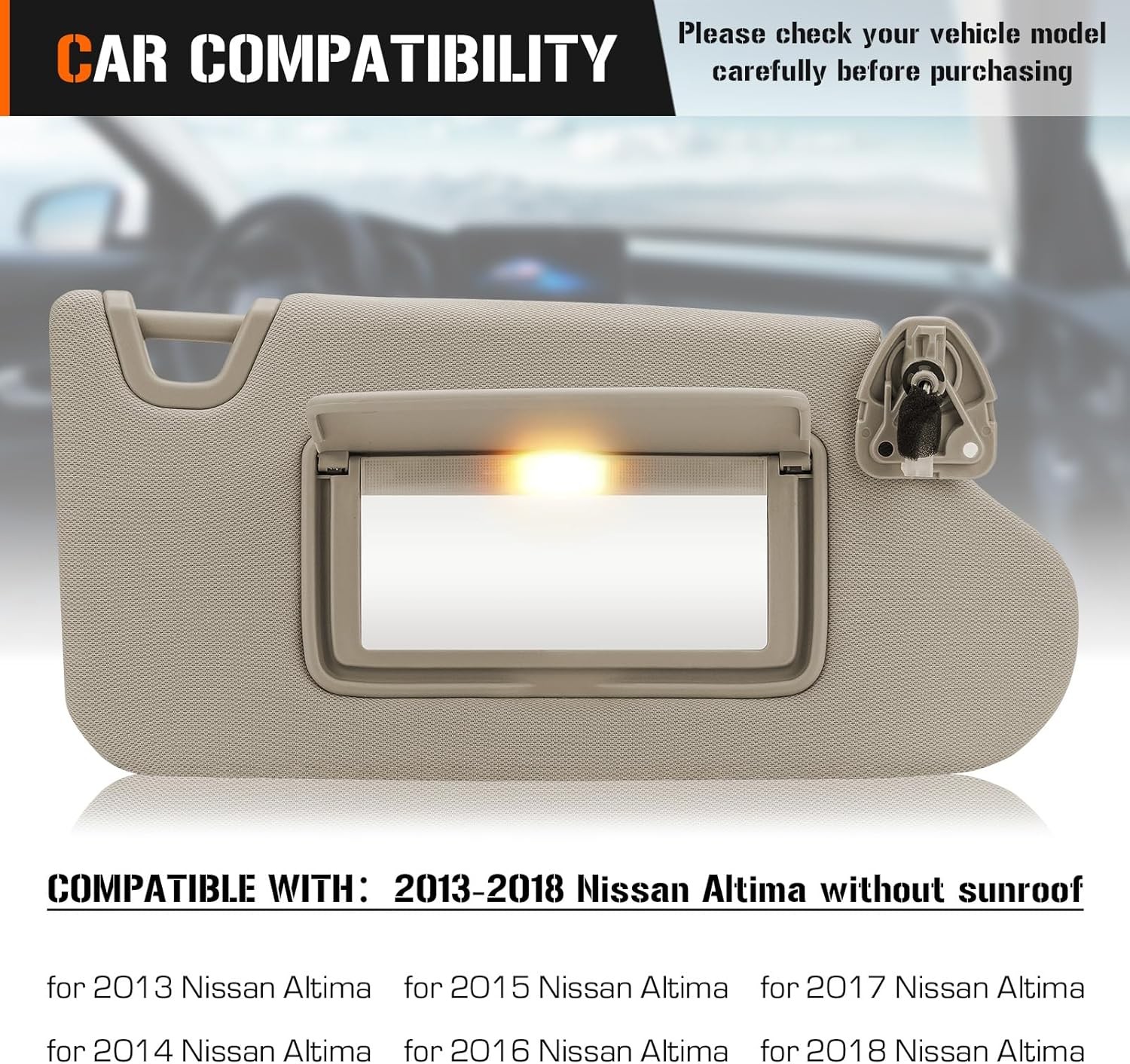 Left & Right Sun Visor with Vanity Light for 2013-2018 Nissan Altima Without Sun