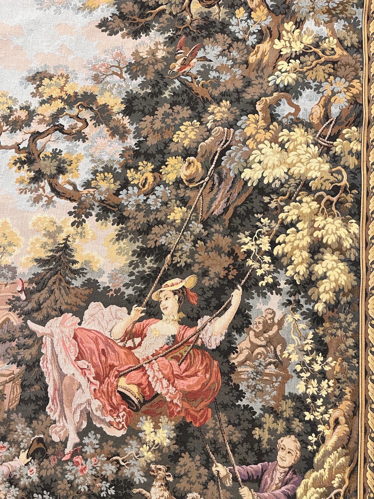 LES TAPISSERIES D’ HALLUIN “the Swing” FRENCH AUBUSSON STYLE TAPESTRY 54”x36.5”