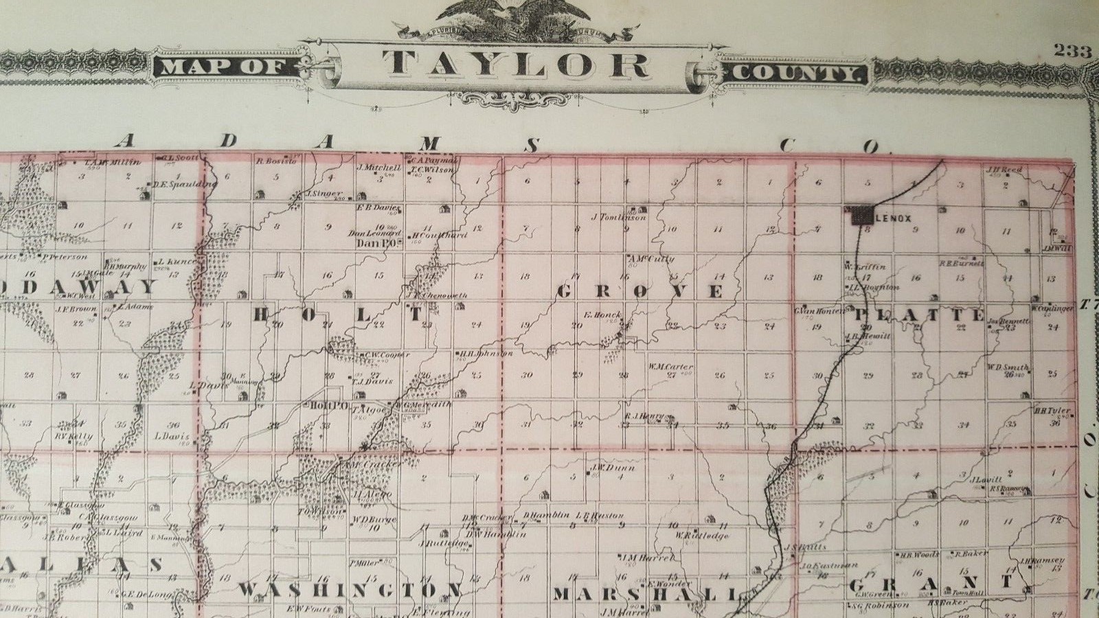 NICE MAP – TAYLOR & RINGGOLD COUNTY – IOWA – Andreas Atlas Co. 1875