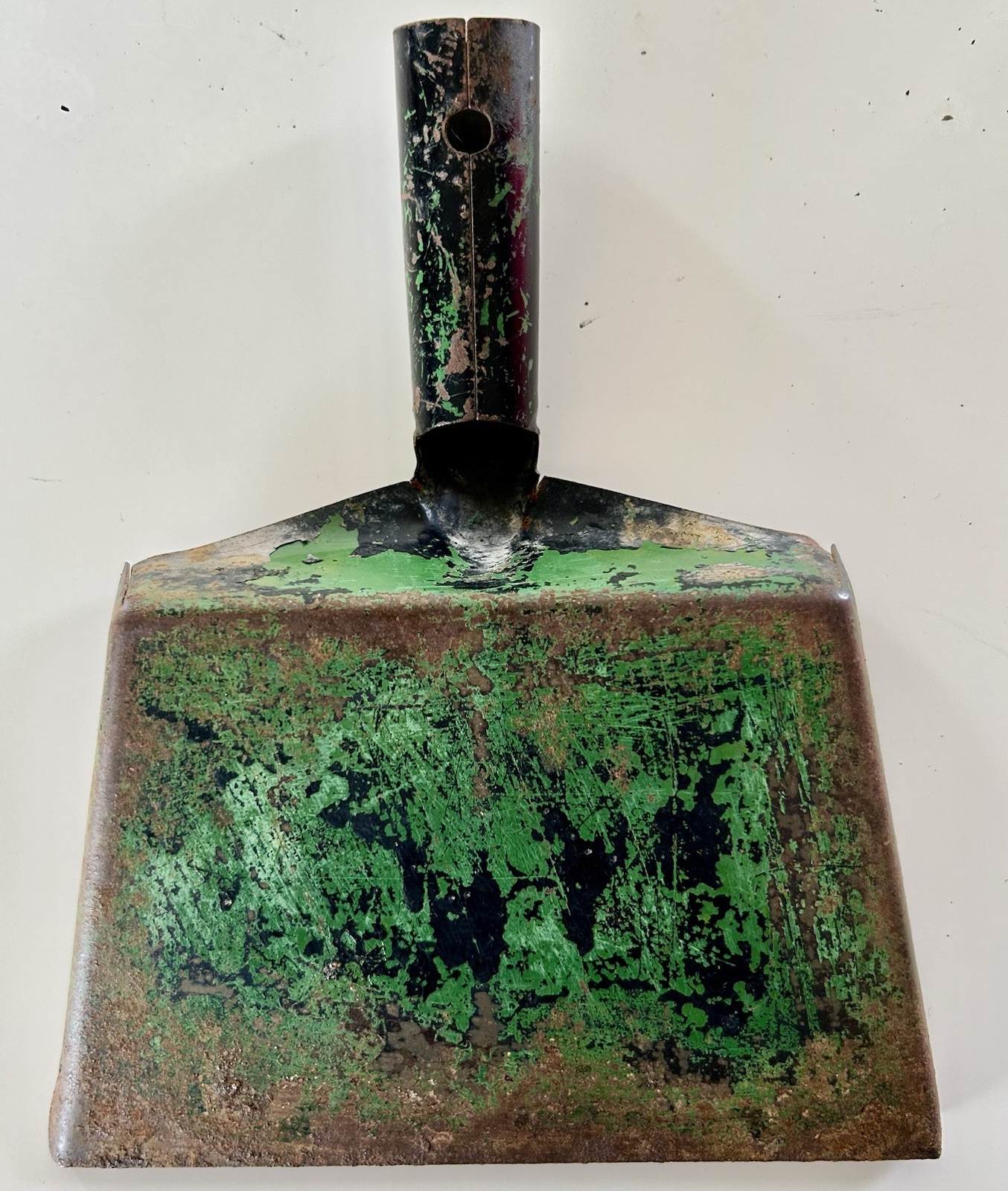 Cute Antique 1800’s Era Handcrafted Iron Dirt Pan Primitive Worn Green Paint