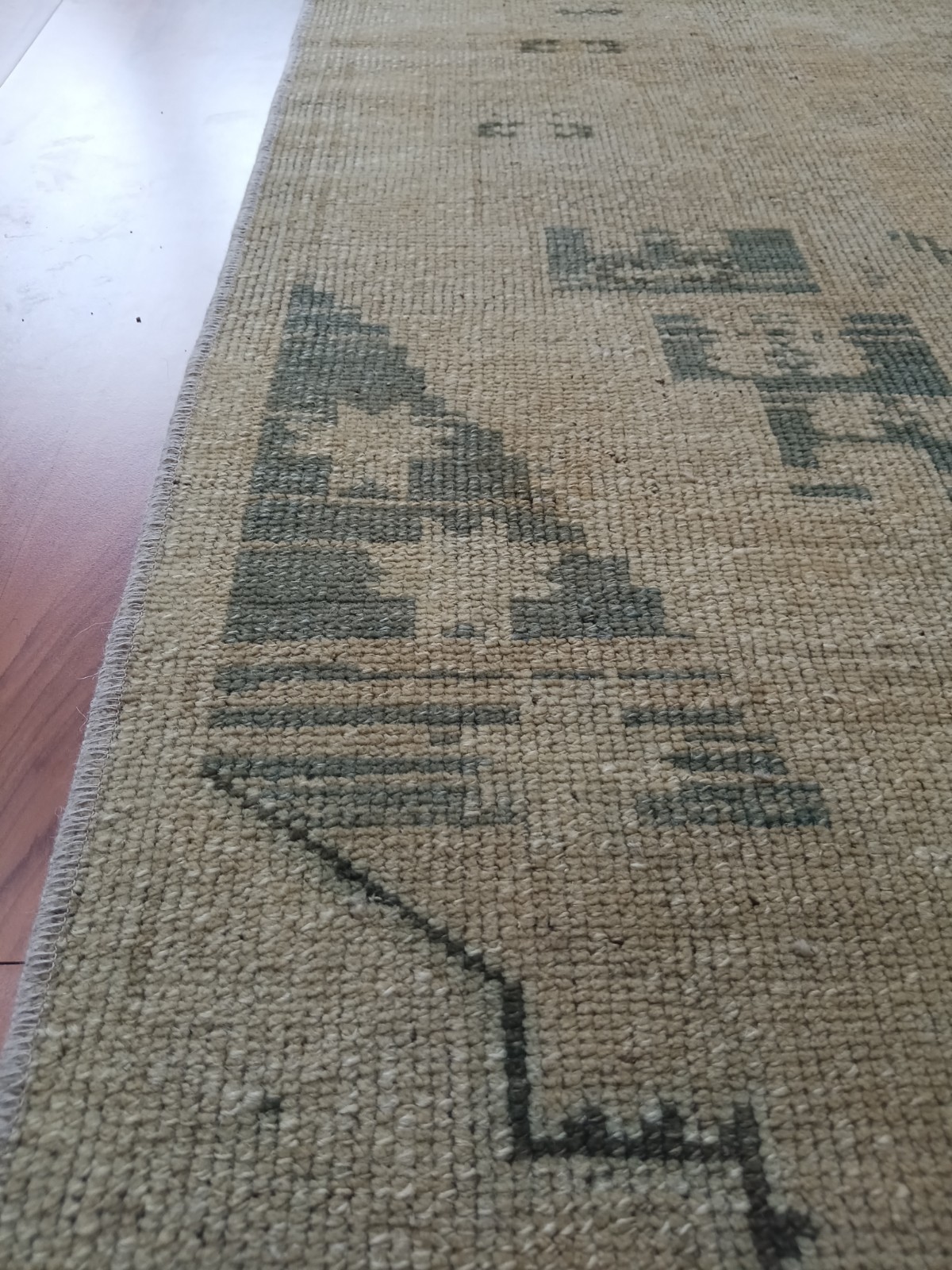 Beige Green Runner Geometric Rug Anatolian Oushak Faded Rug Handmade Rare Rug