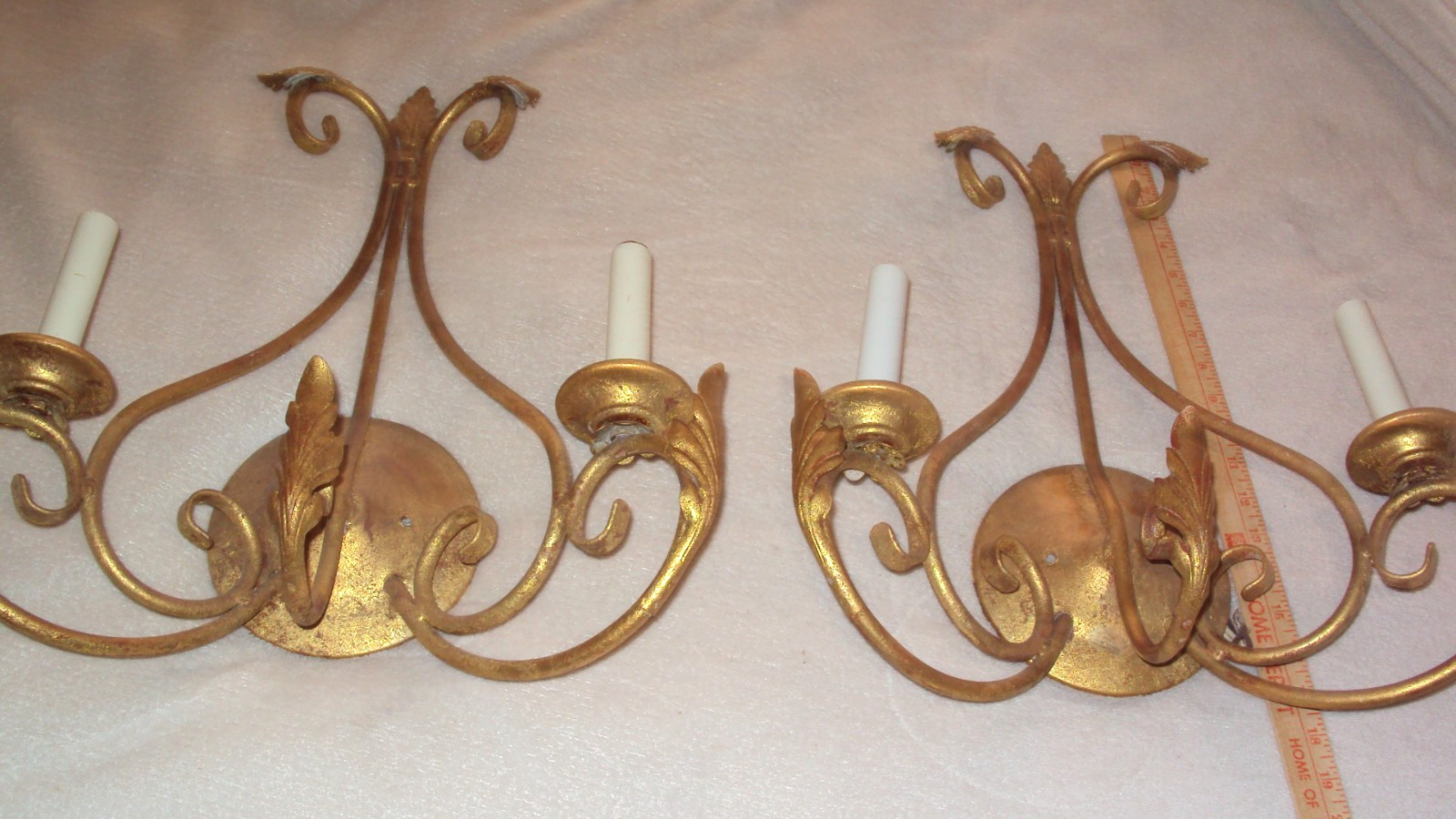 LOT OF 2 VINTAGE-ACANTHUS LEAF-ELECTRIC WALL SCONCES-18 1/2″ x 15 1/2″
