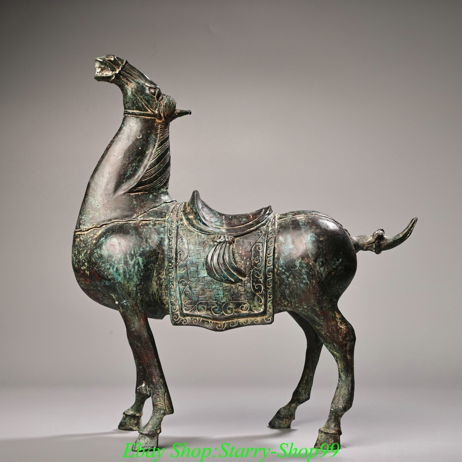 12.6″ Old China Bronze Ware Western Zhou Dynasty Feng Shui Horse Animal Statue