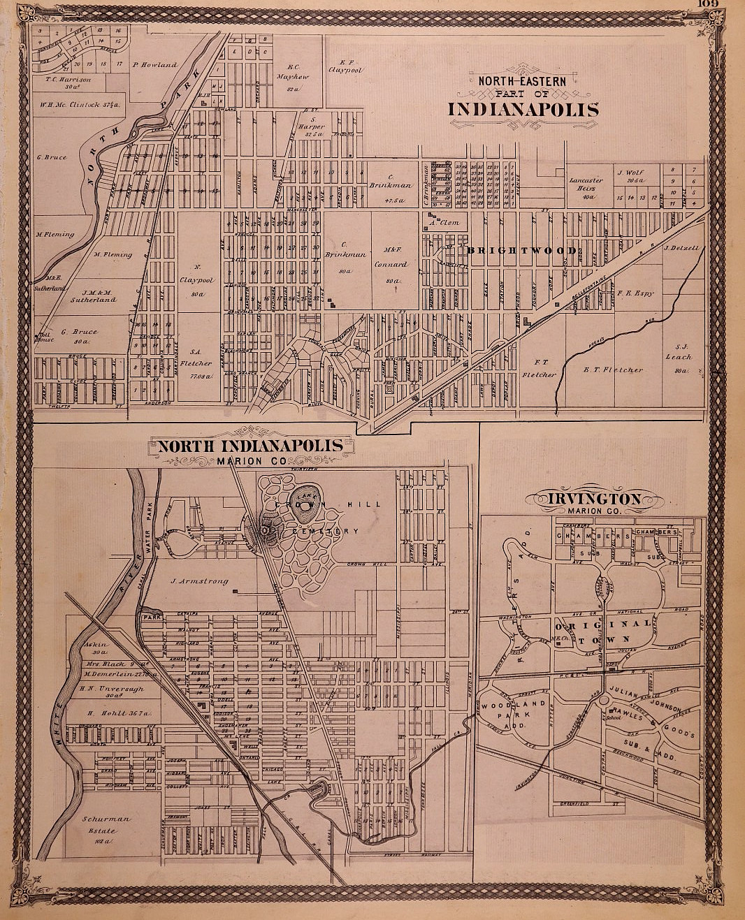 1876 Plat Map NORTHEAST INDIANAPOLIS – NORTH INDIANAPOLIS, INDIANA (14×17)-#128