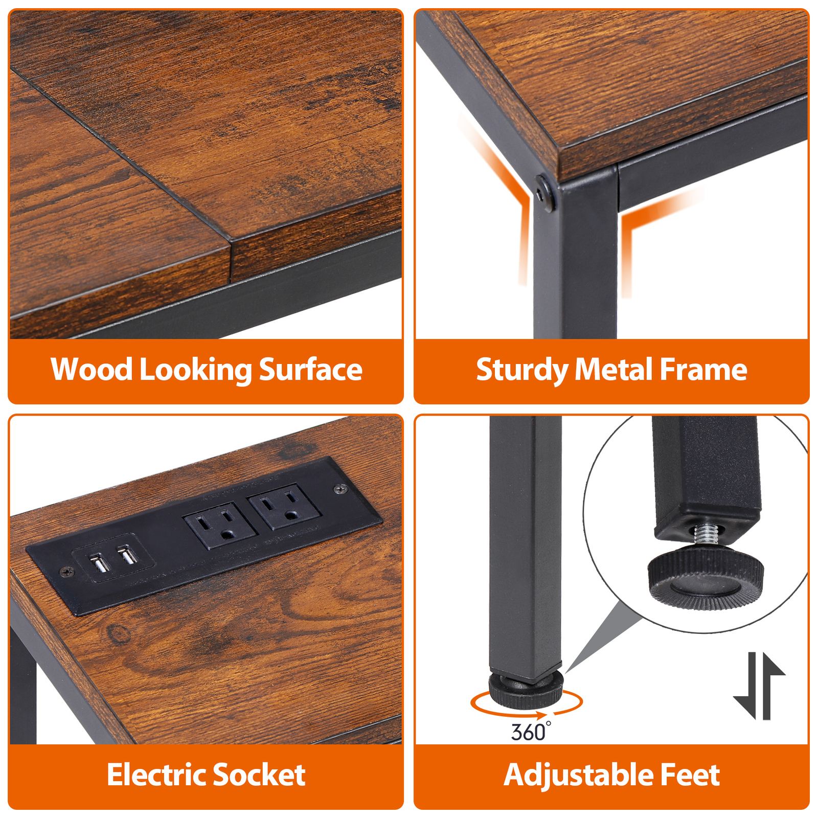 71″ Console Table w/ Power Outlet Narrow Sofa Table Entry Table with Metal Frame