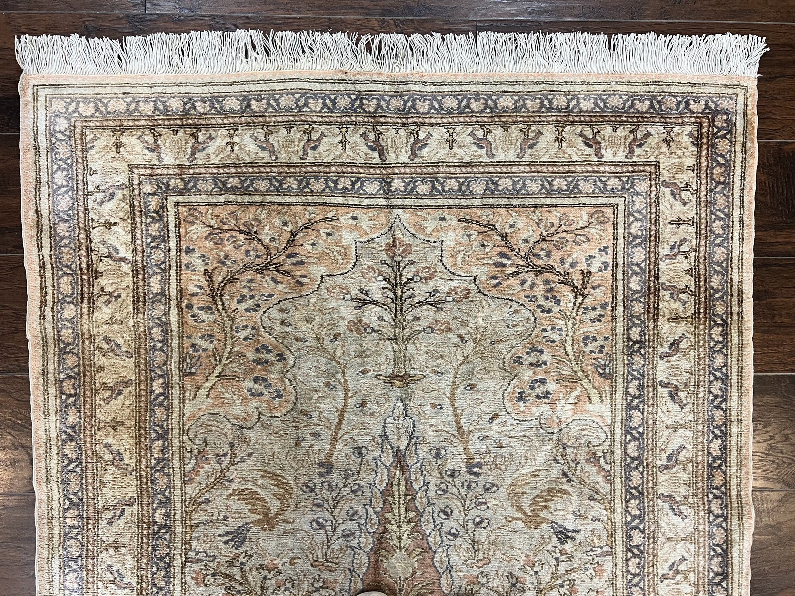 Turkish Kayseri Silk Rug 4×6 Tree of Life Birds Animals Vintage Handmade Carpet