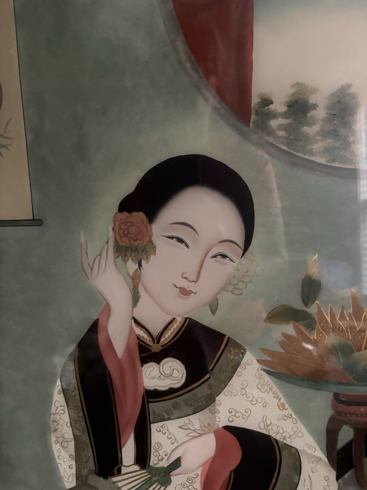 CHINESE REVERSE PAINTED GLASS “COURT LADY” PORTRAIT EARLY 20TH CENTURY BEAUTIFUL