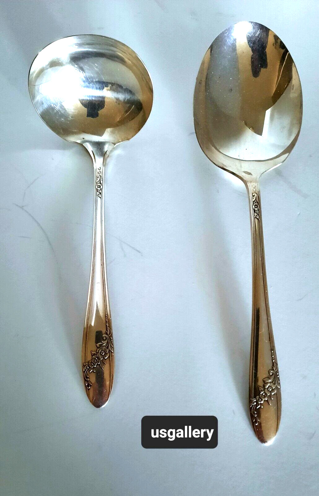 Vintage Tudor Silver Plate Floral Design Gravy& Serving Spoon