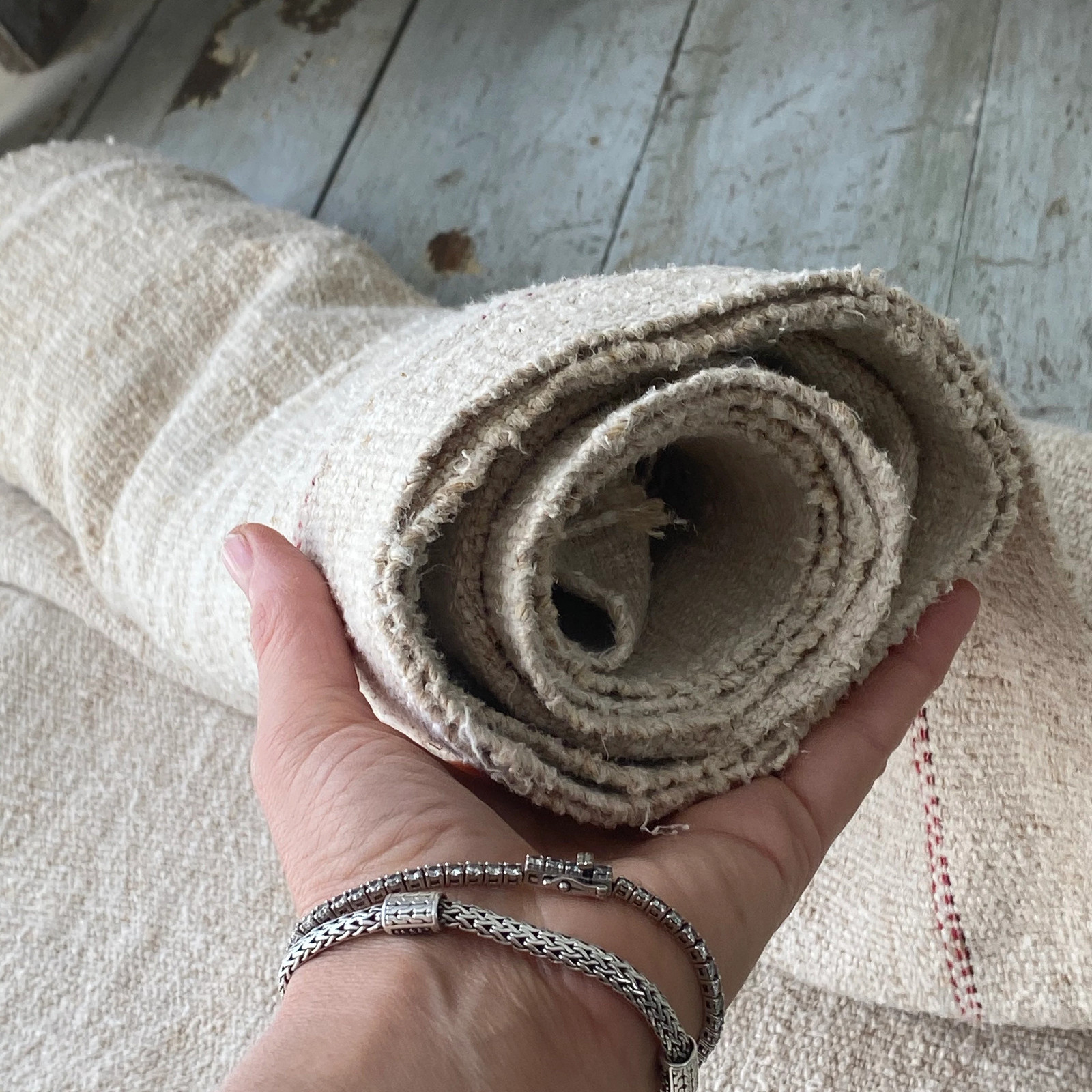 Nubby fabric hand woven homespun hemp Grainsack linen organic natural material