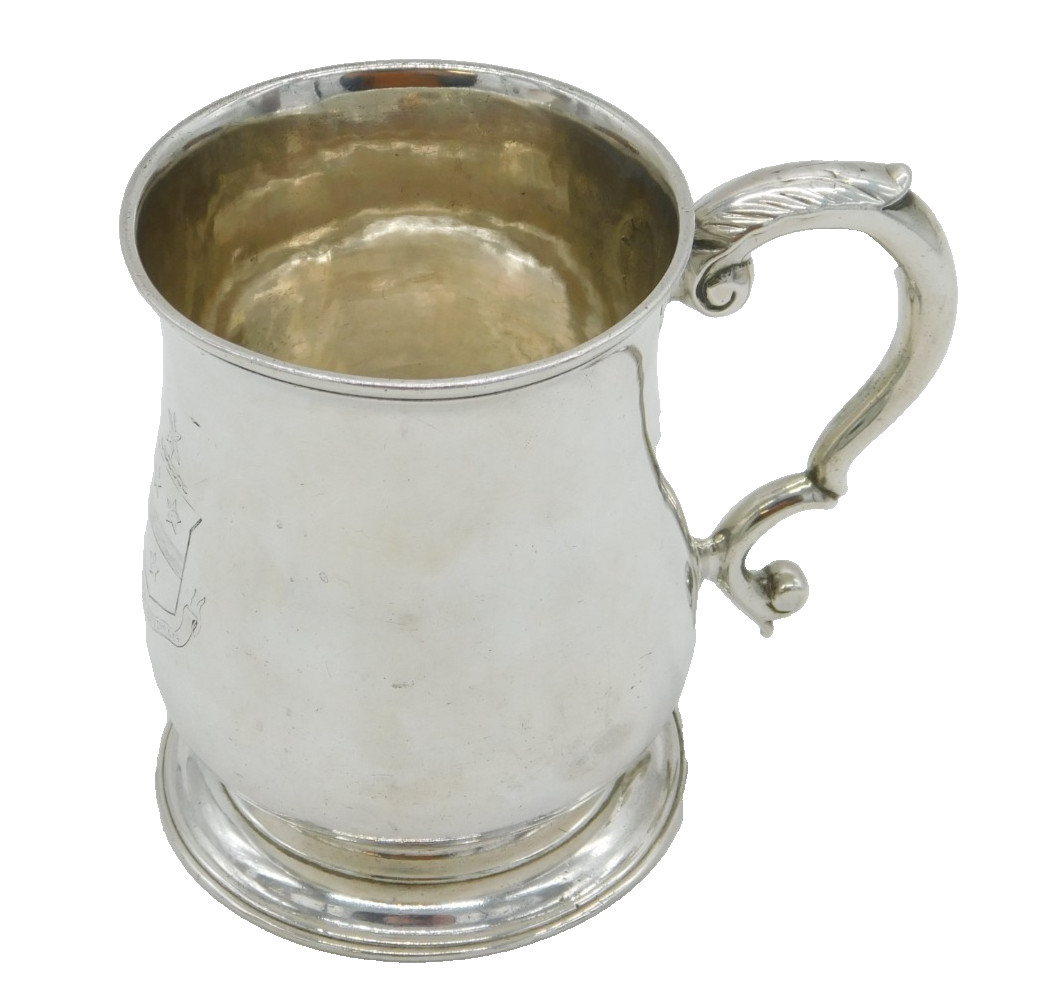 George II Sterling Silver Armorial Crest Tankard Mug Antique 1753 London