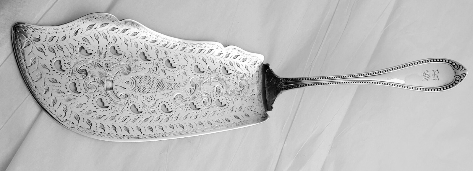 1854-1859 EARLIEST TIFFANY & CO. BEADED STERLING SILVER FISH SERVER NEW YORK