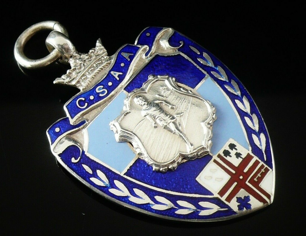 Large Sterling Silver Enamel Pocket Watch Fob Medal, FATTORINI, Athletics 1936
