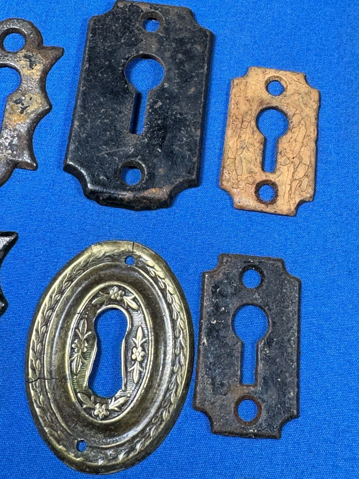 12 Old Keyhole Escutcheons ~ Brass, Iron, Steel Antique & Vintage Door Hardware