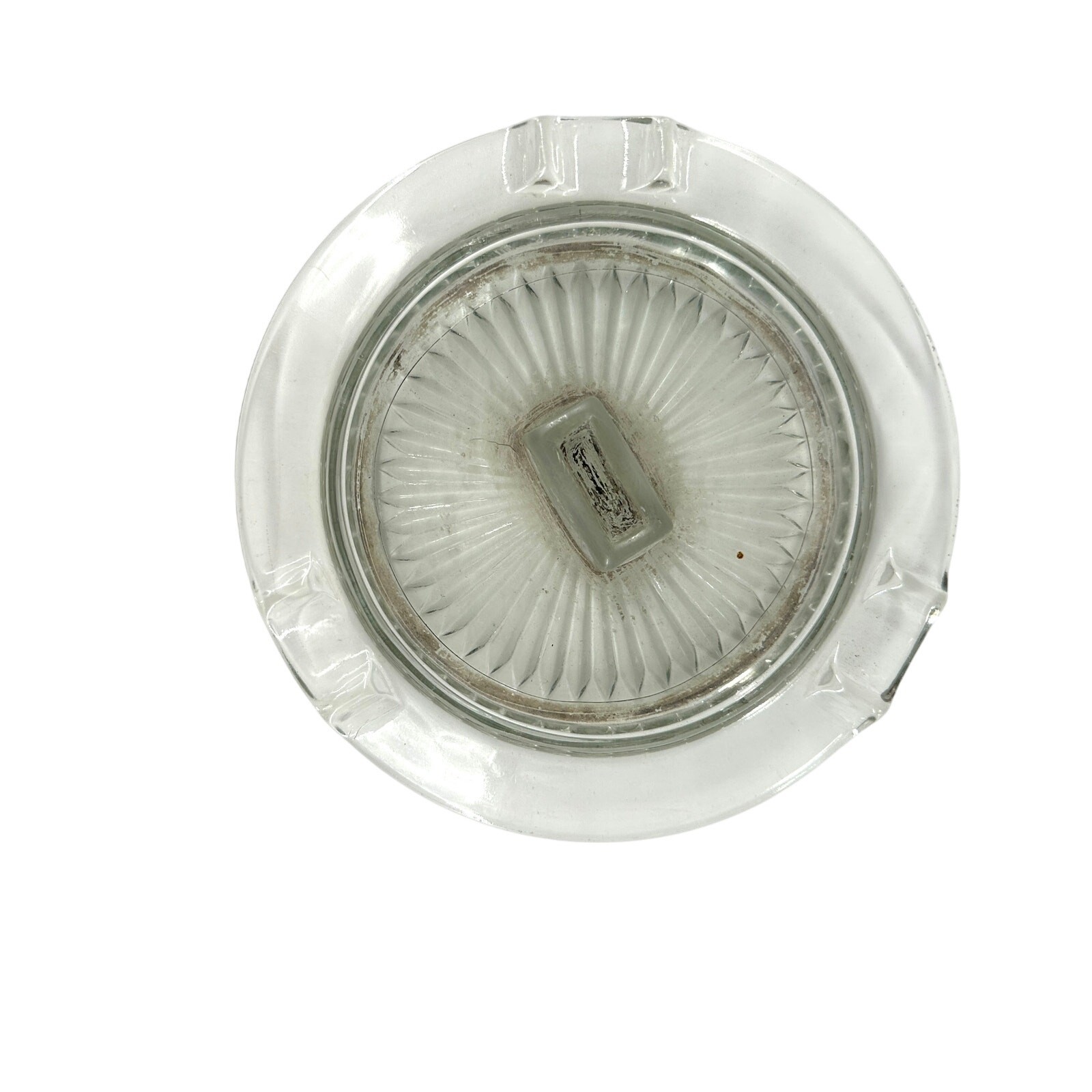 Vintage Clear Glass Ashtray Sunburst Pattern Mid Century 5.75″ Round