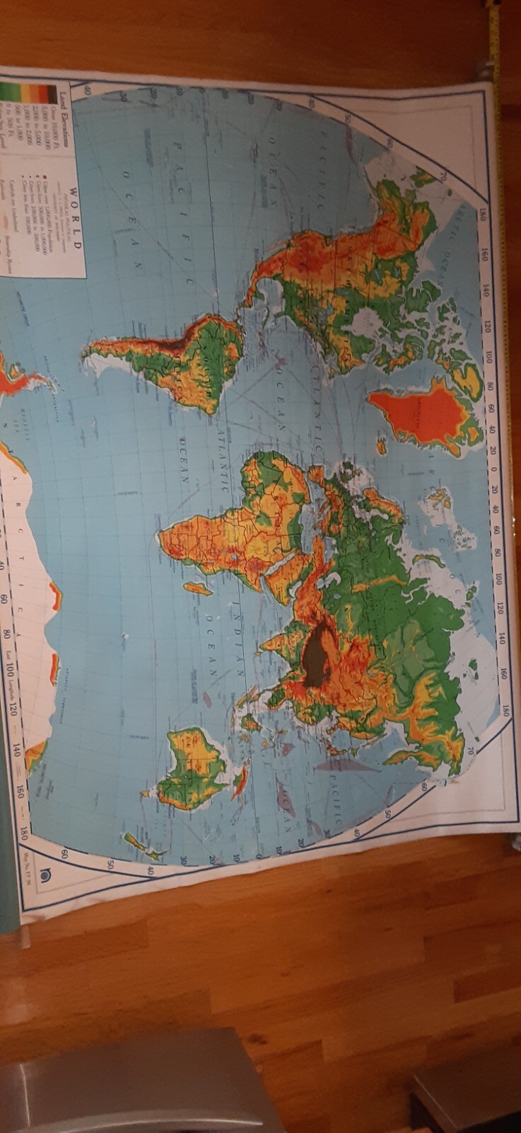 Vintage A.J. Nystrom Physical-Political Map of the World. 1963 approx 68×52