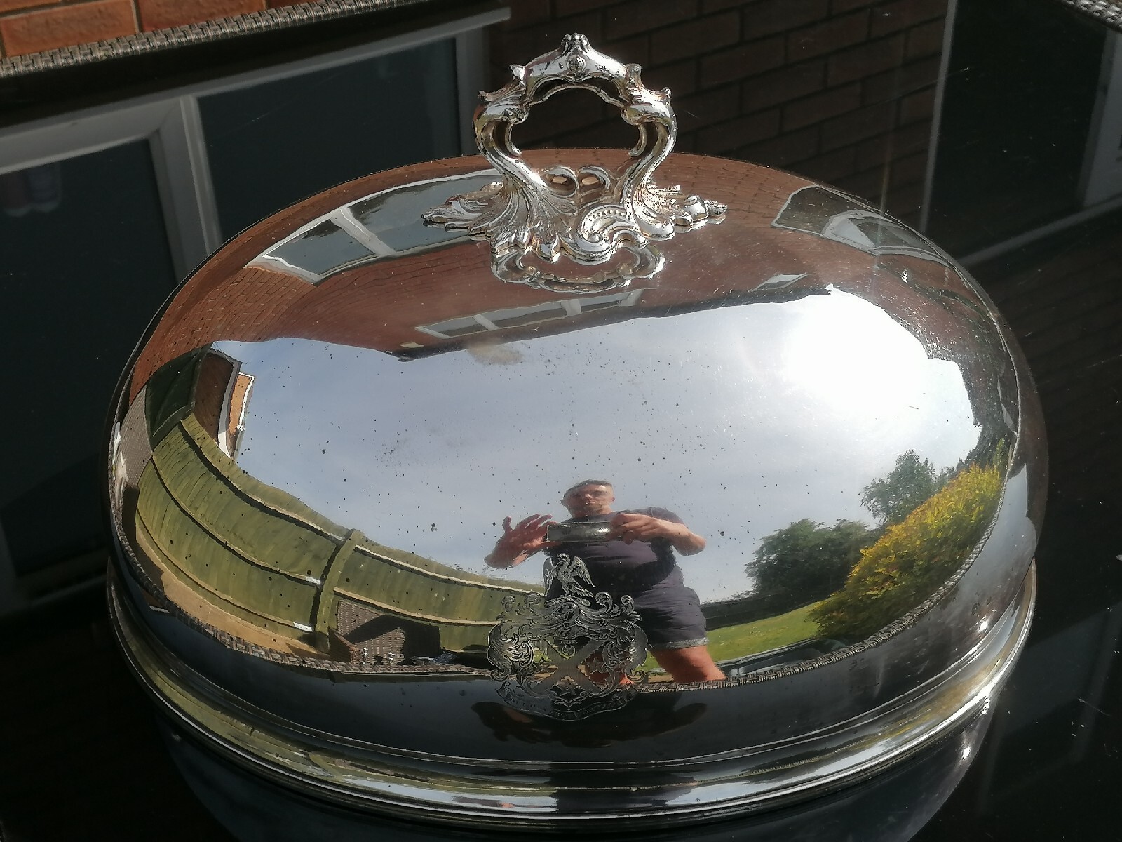 Spectacular Antique Large Silver Plated Crested Meat Dome / Cloche Downton Abbey
