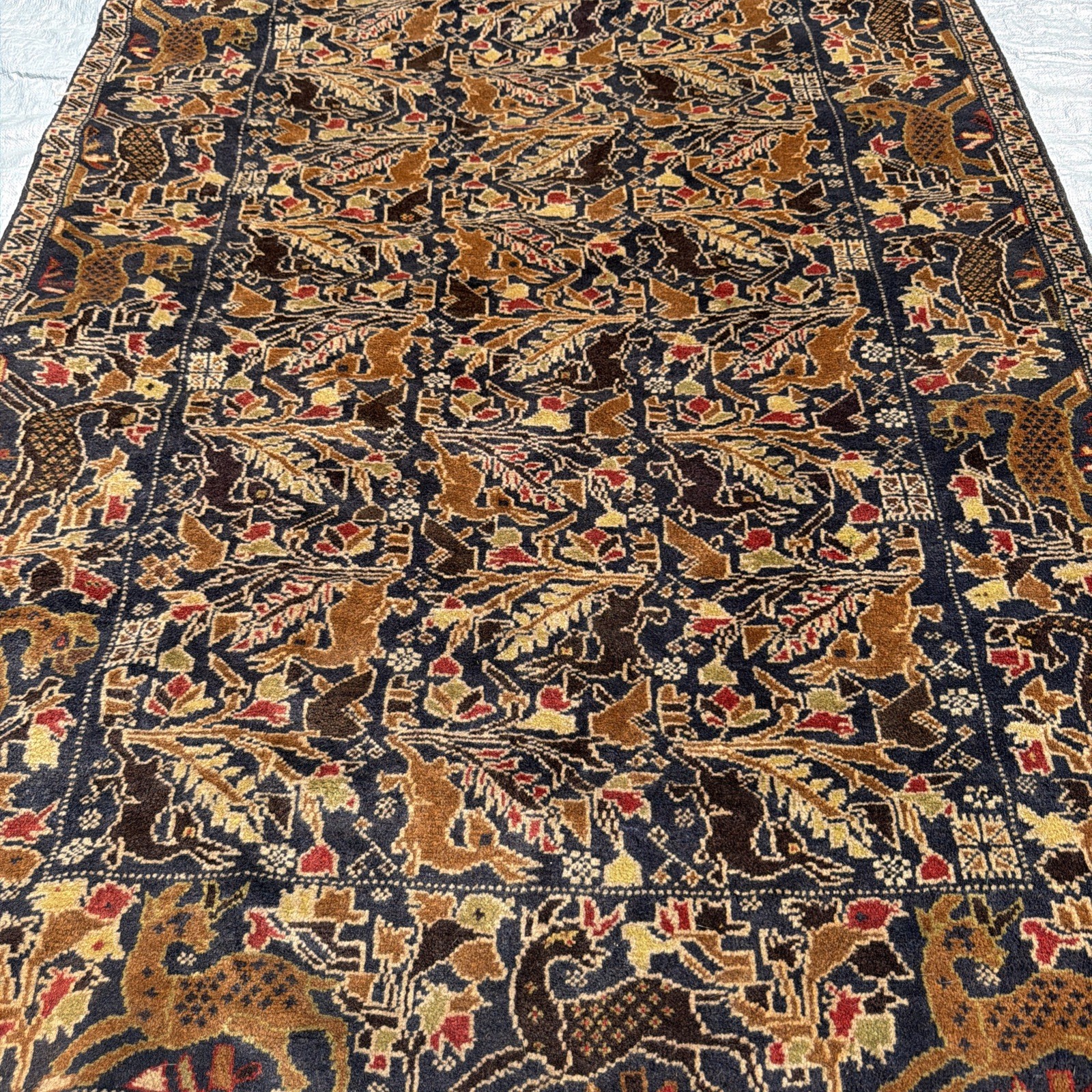 Vintage Afghan Pictorial Animal Rug 75”-44” In Handwoven Wool Rare Design Rug