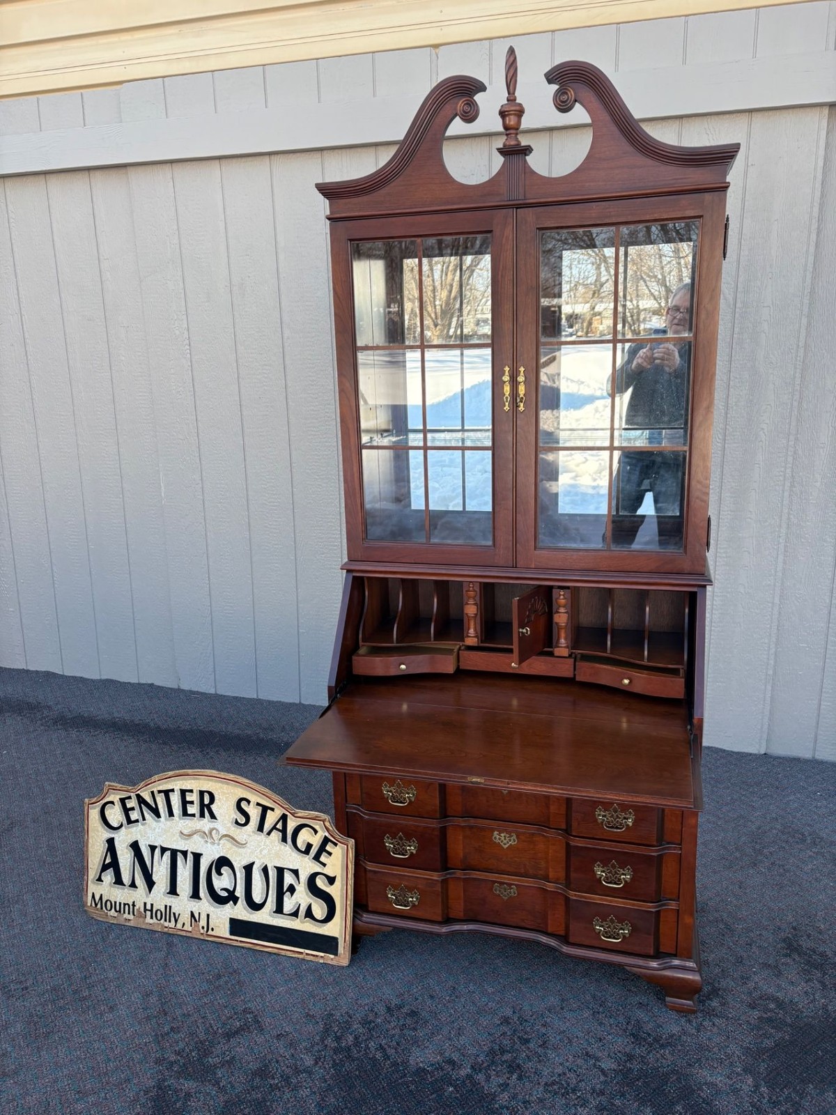 67438 Jasper Mahogany Secretary Desk with Glass Bookcase Top
