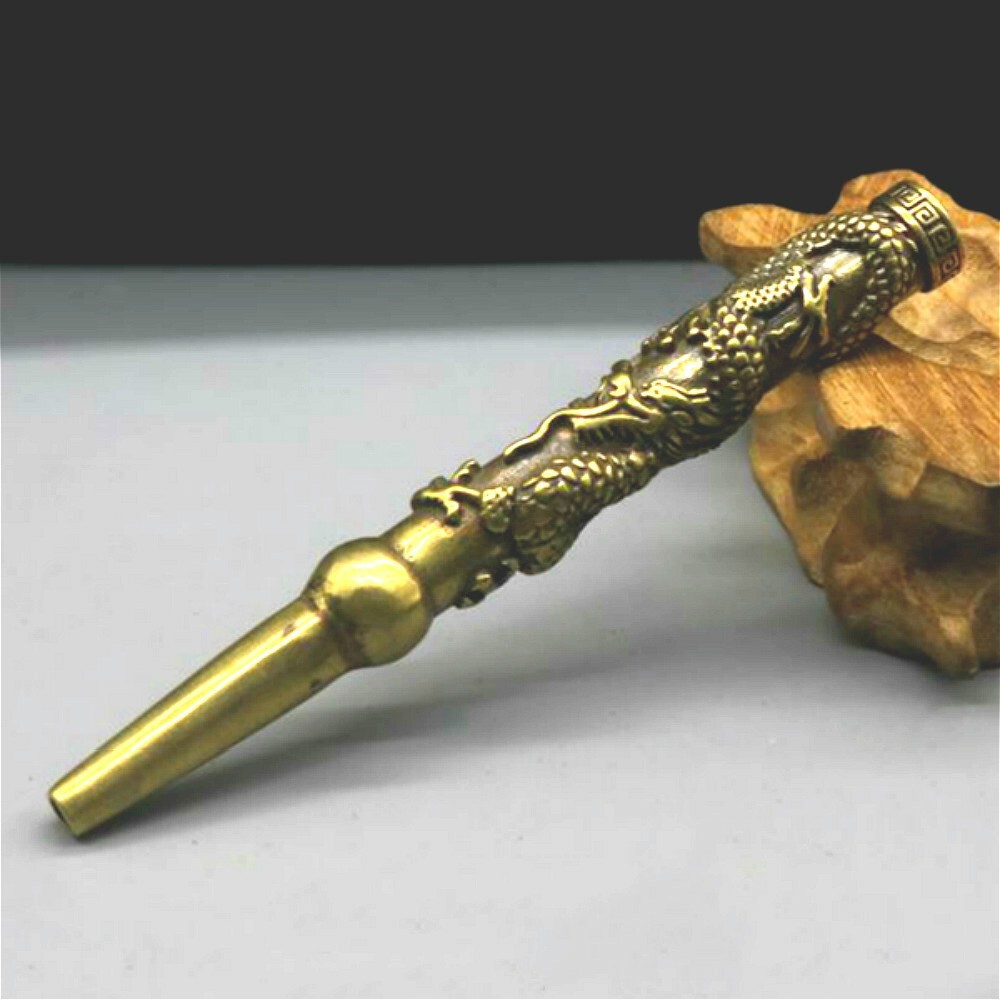 Old Chinese Tibet Silver Hand-Carved Dragon Cigarette Holder Smoking Tools