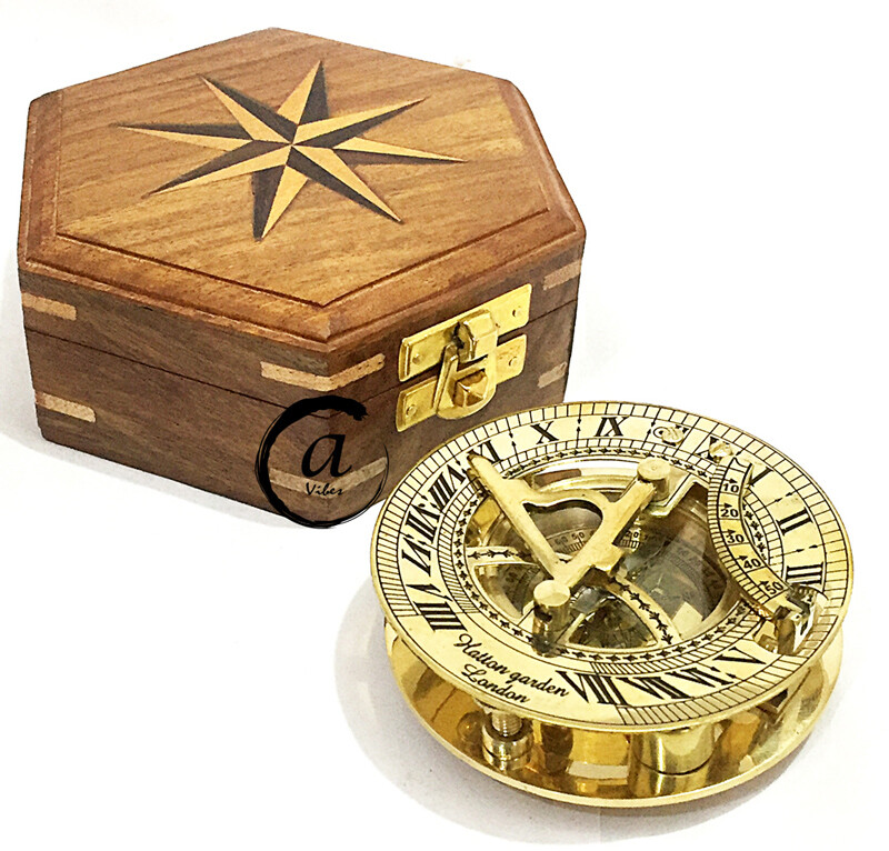 Vintage Sundial With Compass Nautical Maritime Compasses With Box Wooden De