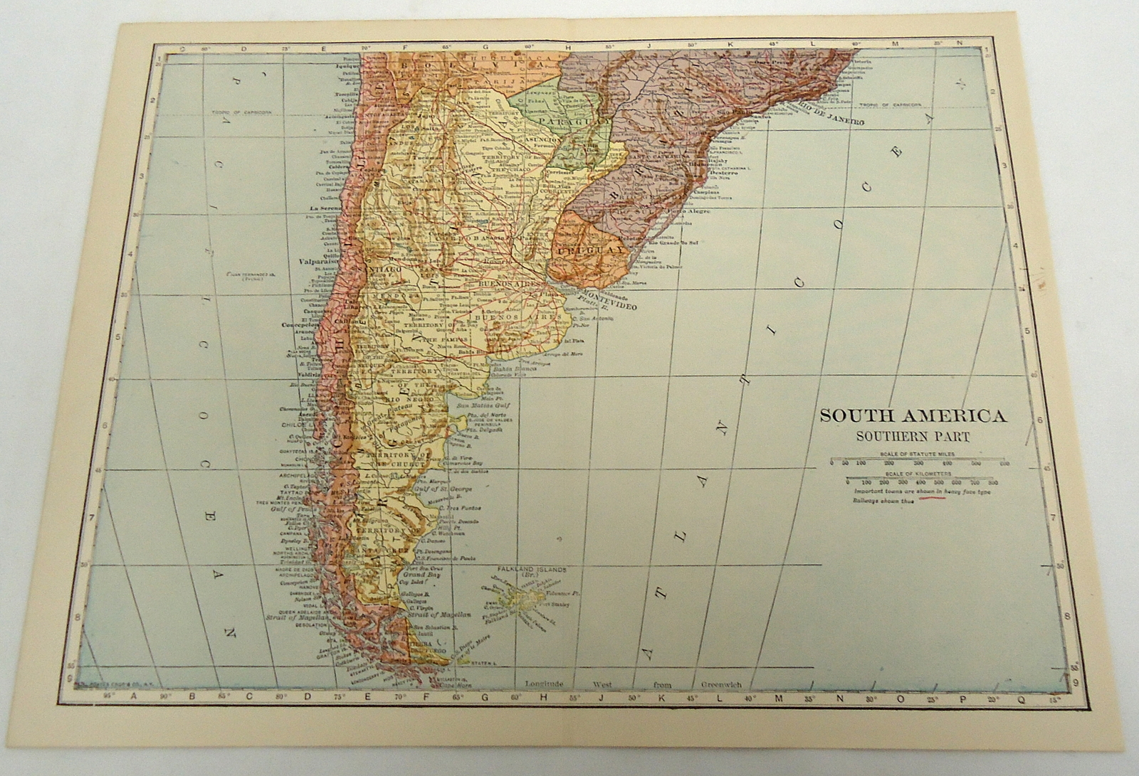 1918 map ~ Southern Part of SOUTH AMERICA