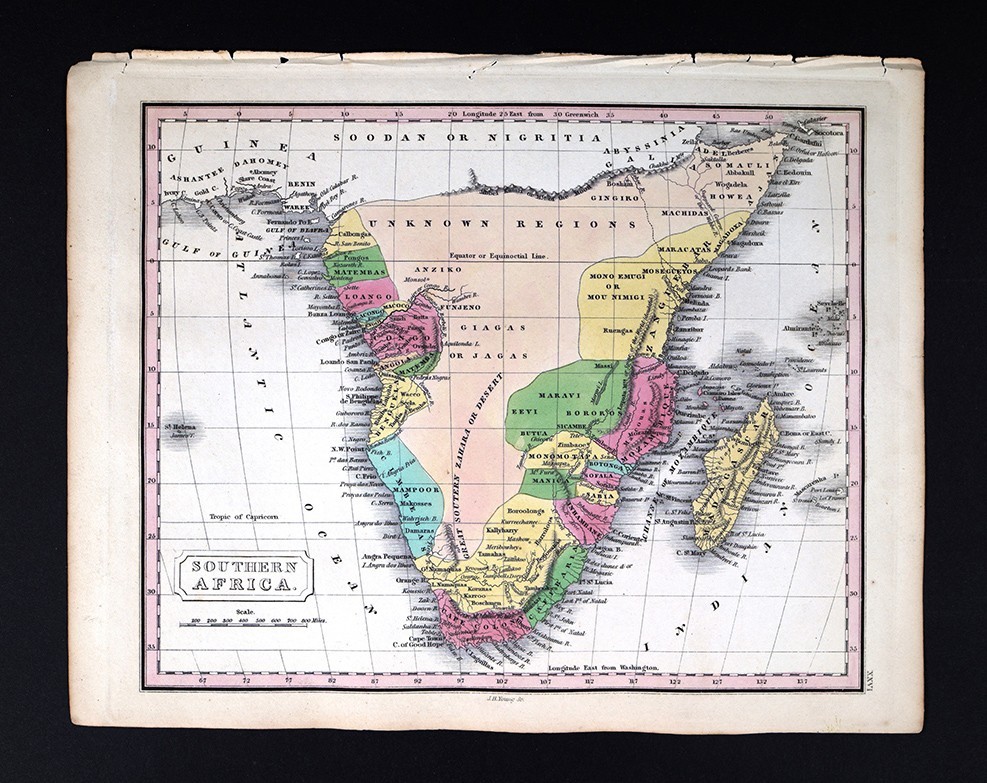1828 JH Young Map South Africa Cape Colony Town Mozambique Congo Angola Zanzibar