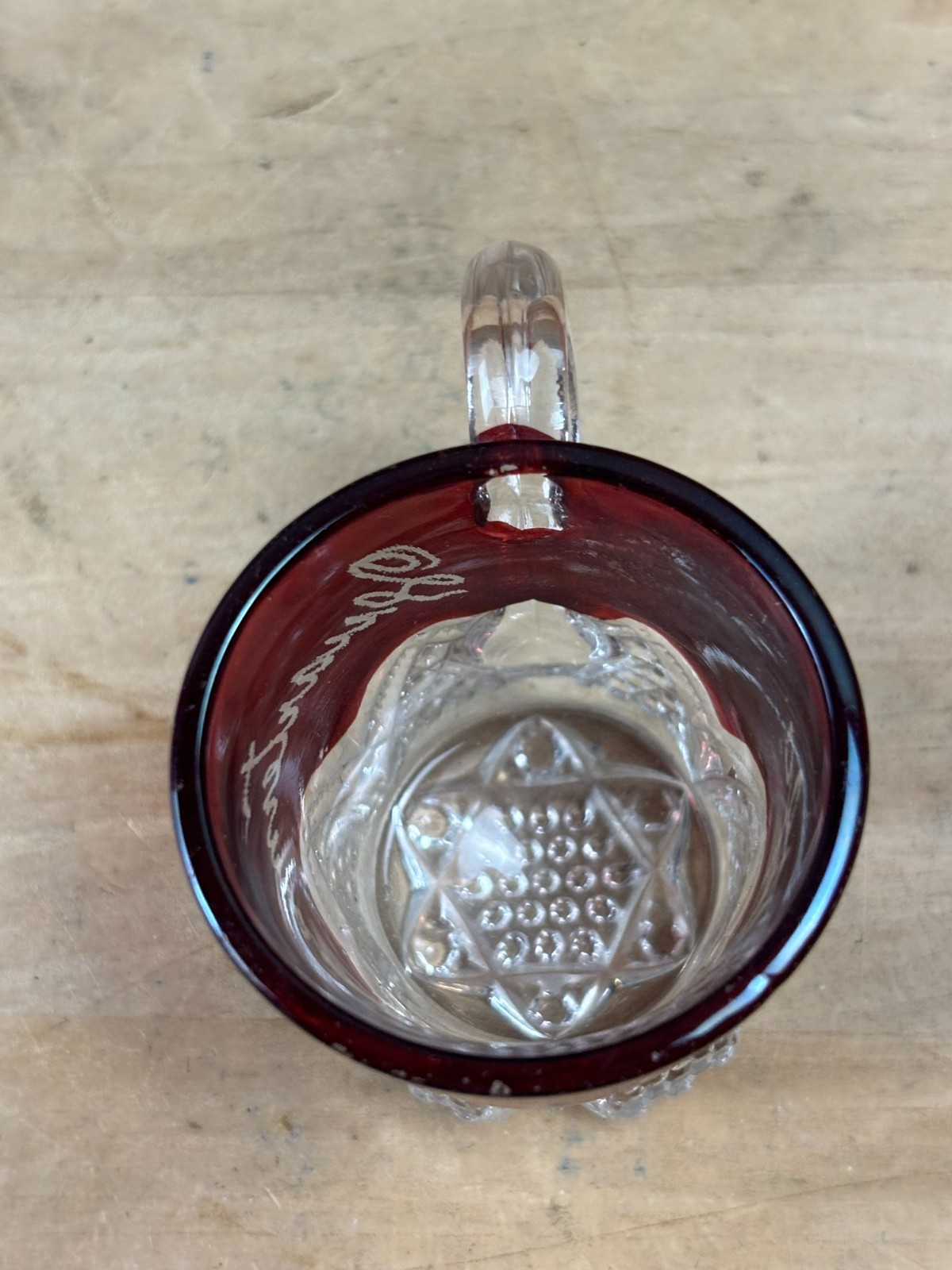 #22G Antique Chicago 1908 Ruby Red Flash Souvenir Glass Cut Glass Coffee Mug