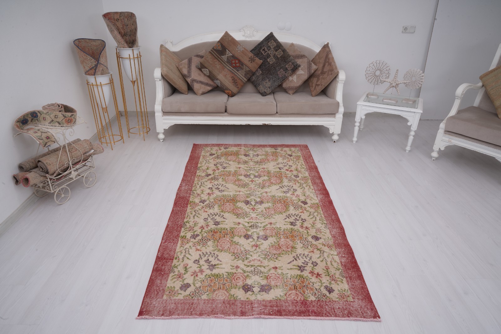 Turkish Handmade Area Rug 4×7 Vintage Oushak Small Wool Traditional Carpet 168