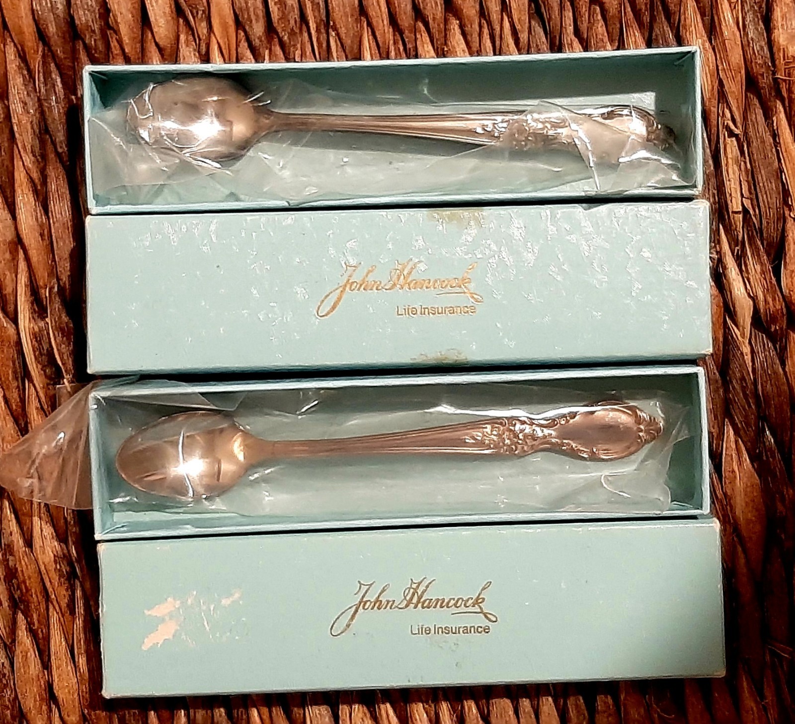 Lot Of 2 W.M. Rogers Victorian Rose Baby Spoons John Hancock Life Insurance