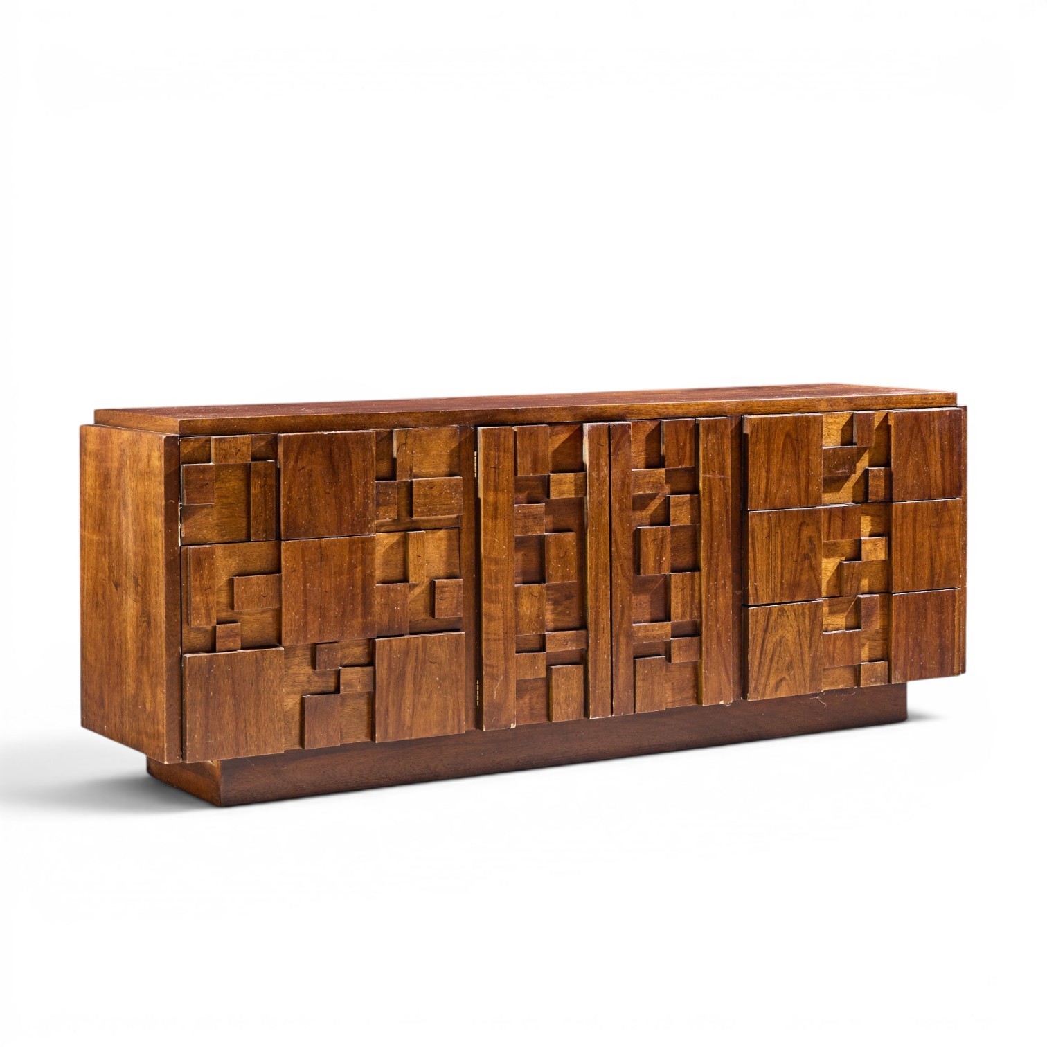 Lane Staccato Brutalist Mid Century Walnut Lowboy Dresser