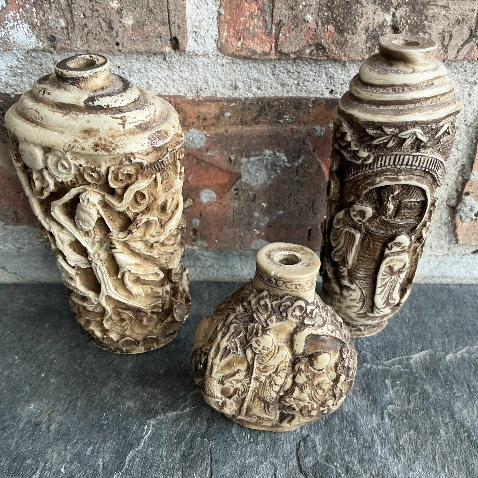 Chinese Snuff Bottles – All Finely Hand Carved – Lot of 3