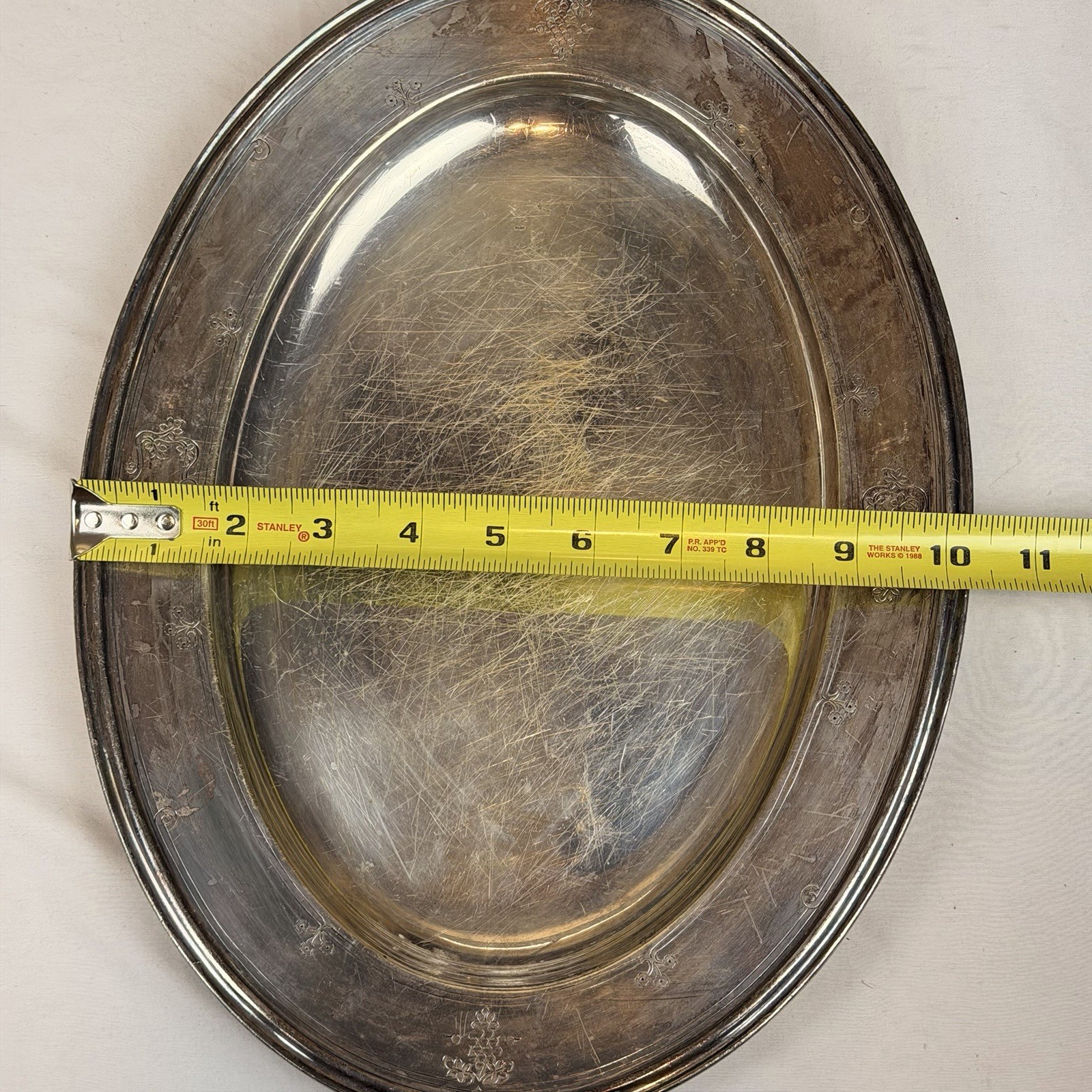 Reed & Barton Silverplate EPNS Oval Serving Platter Tray 14” Engraved Rim 10002