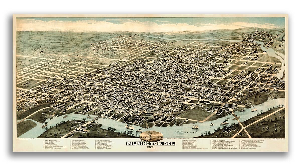Wilmington Delaware 1874 Historic Panoramic Town Map – 18×36