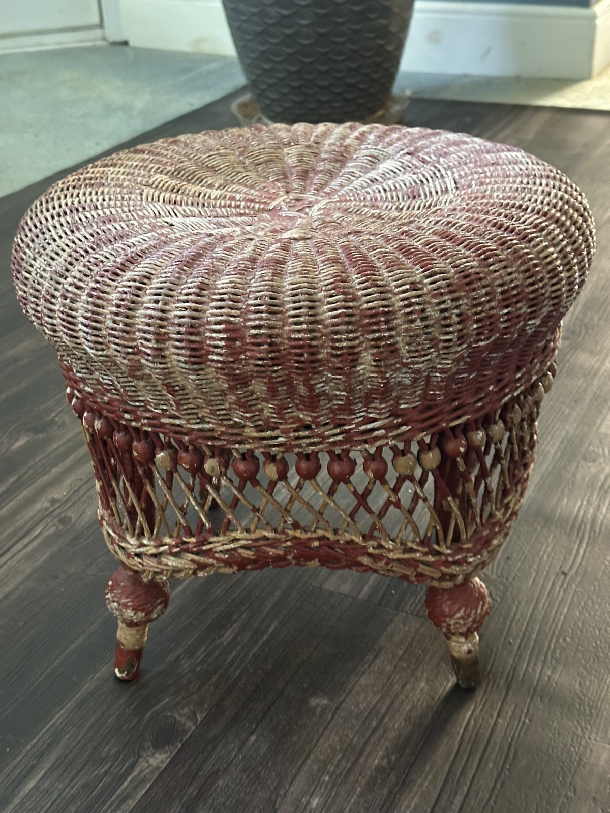 Antique Heywood Wakefield Wicker Vanity Stool Ottoman Rare! Circa 1880-1920’s