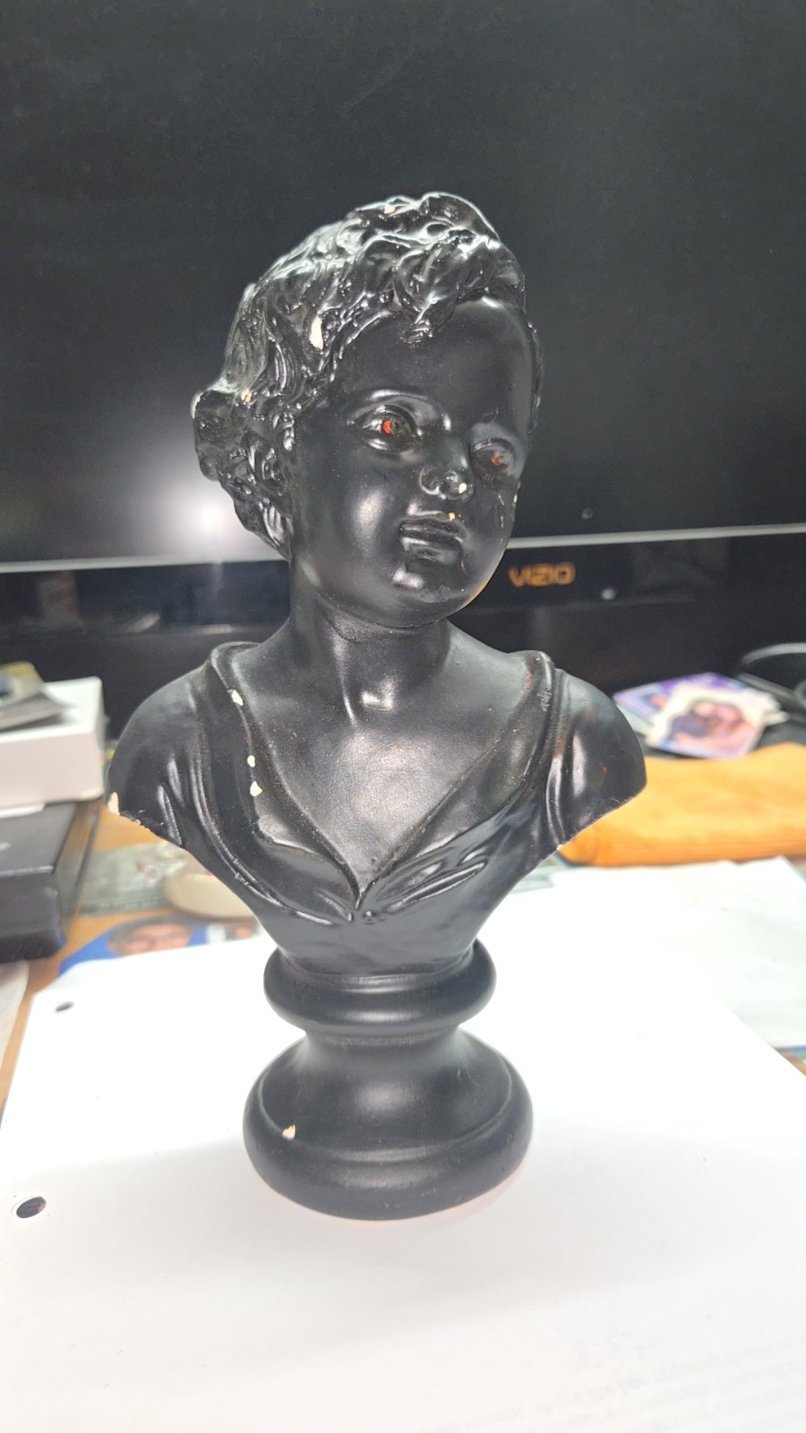 Chalkware Or Plaster with A Black Finish. Very Good Condition See Photos