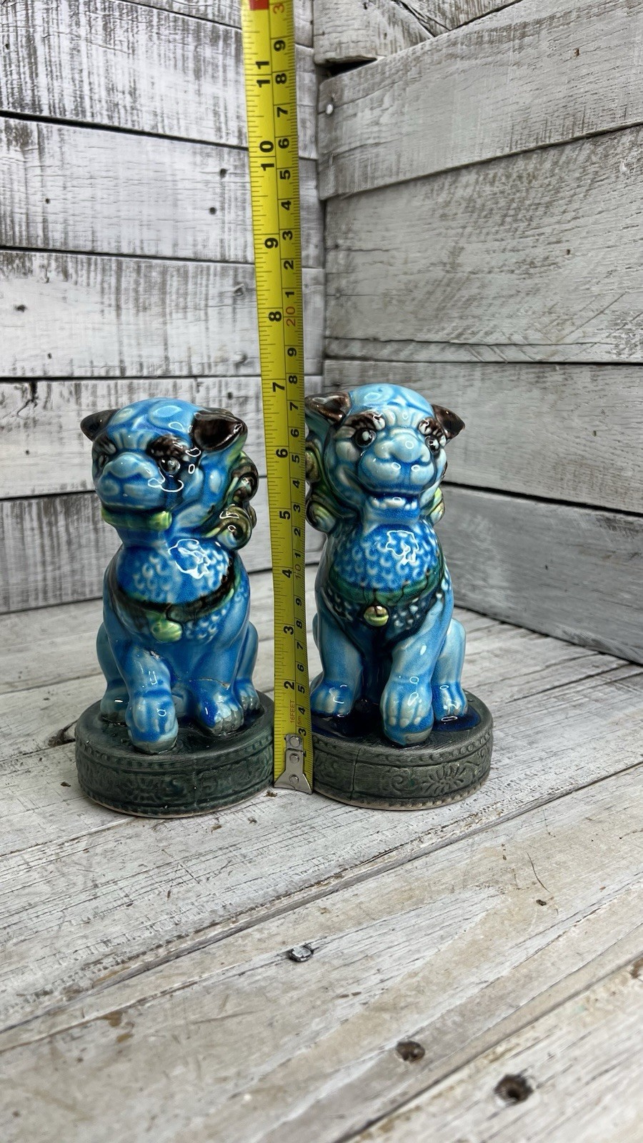 VINTAGE PORCELAIN TURQUOISE FOO DOG FIGURINES PAIR 2 MCM JAPAN AS IS READ 🩵