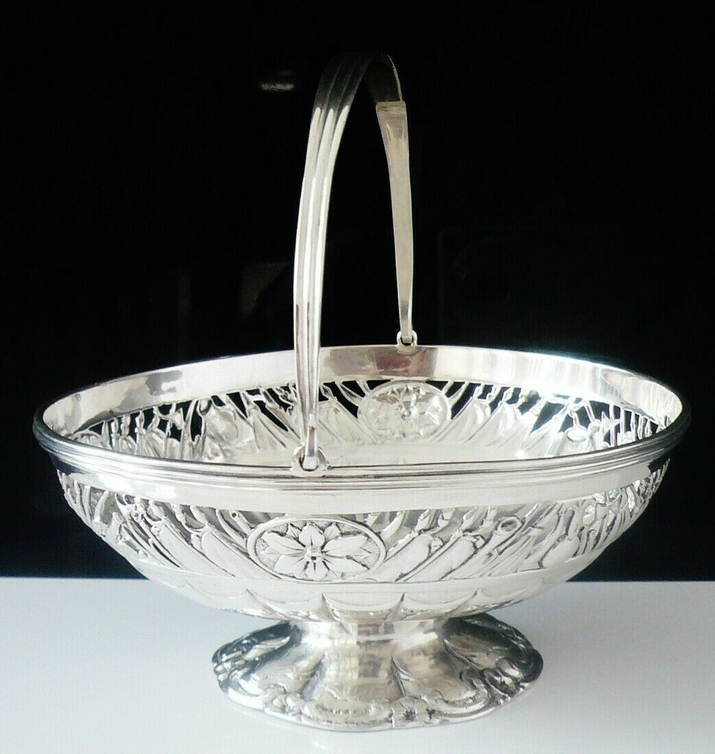 Antique Sterling Silver Military Swing Handled Basket, Thomas Pitts 1791