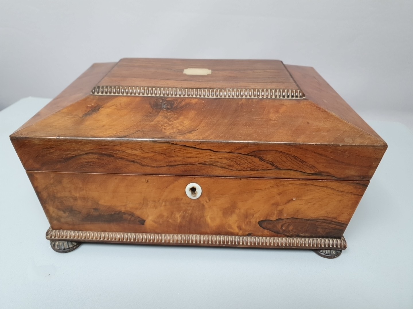 Antique Wooden Sarcophagus Keepsake/Stationery Box, USED VGC