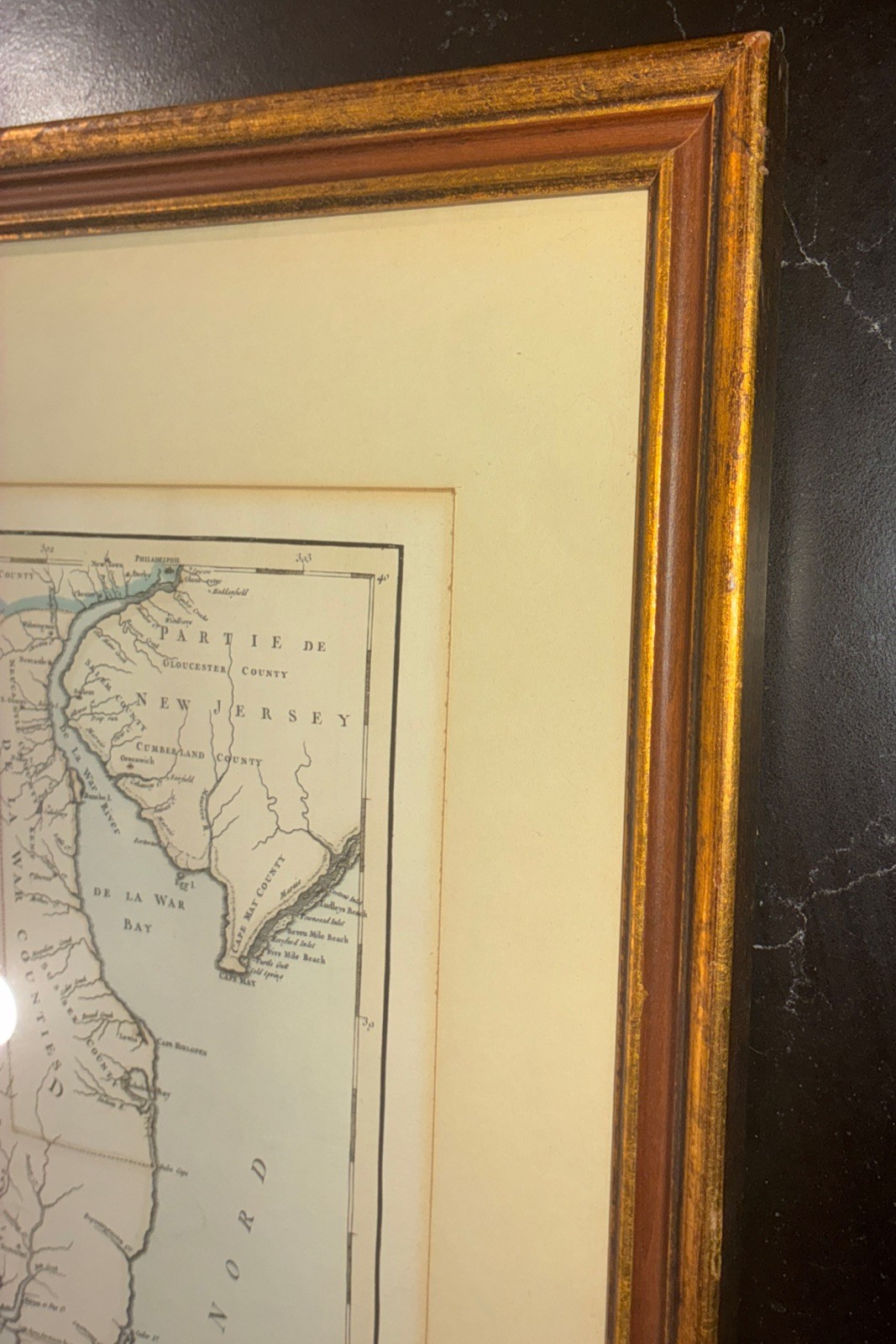 Antique 1755 Framed/Matted VAUGONDY MAP Chesapeake Virginia Maryland Delaware