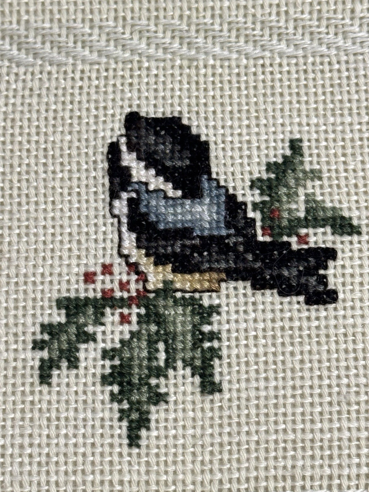 Vtg Needlepoint Bell Pull Wall Door Hanging Birds Floral 19” Metal Hanger Signed
