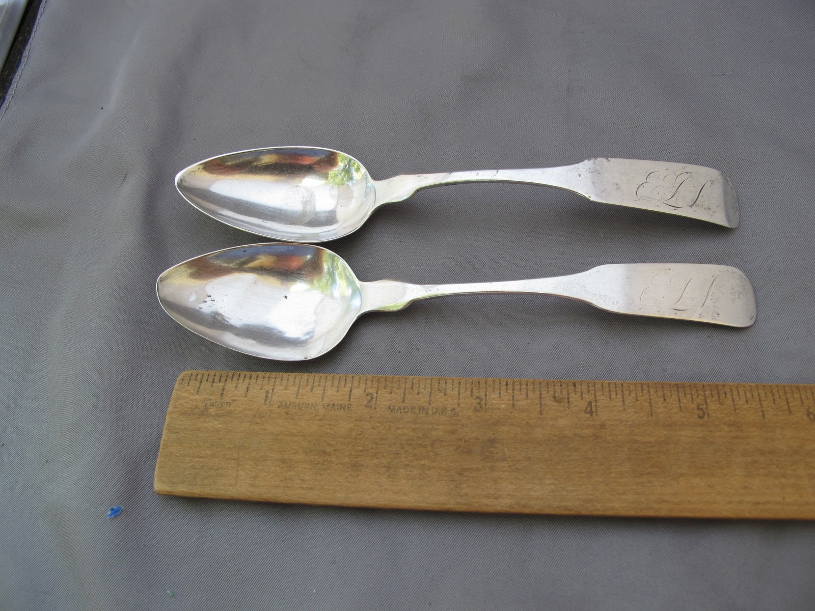 Pair Scarce NEW YORK Fiddle Coin TEASPOONS-EMMET T. PELL-NYC