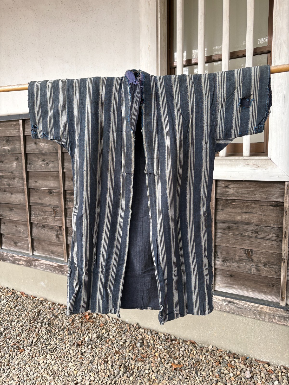 Vintage Japanese Noragi Jacket Indigo Striped Cotton Boro Workwear