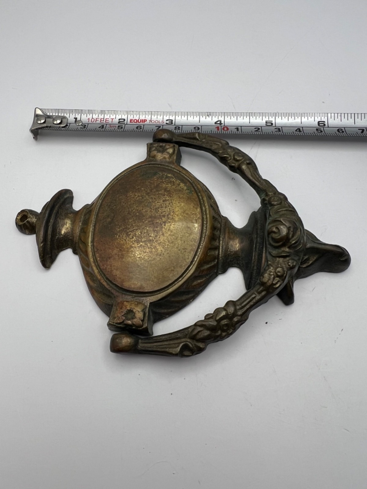 Antique Solid Brass Door Knocker Rams Head Floral Ornate Knocker Ring