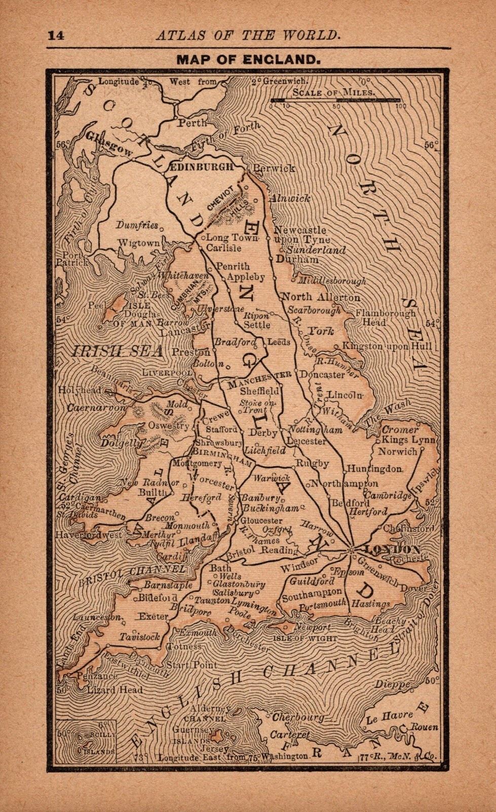 1888 Tiny Antique England Map Miniature Size Vintage Map of England 1697