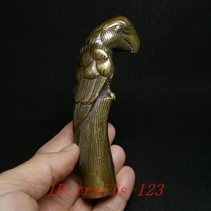 4.7 Inch Old Chinese Bronze Carving Parrot Bird Statue Stick Handle Collection