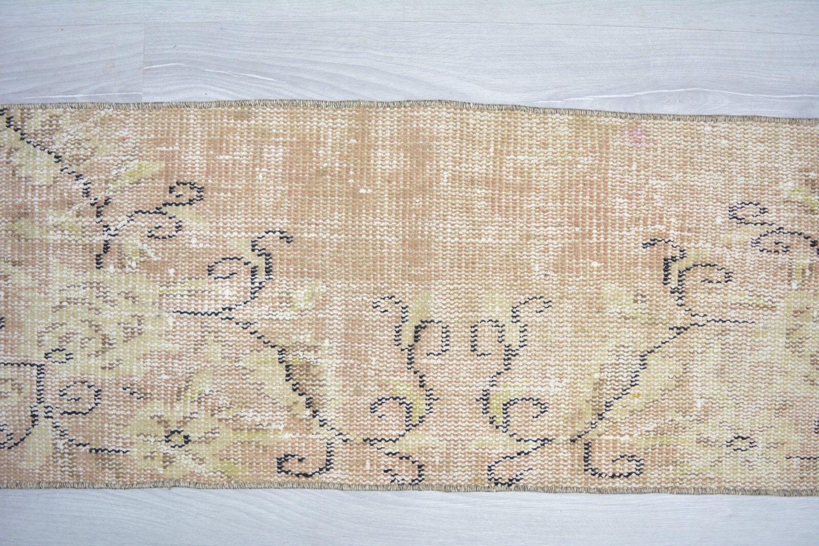 Beige Handmade Runner, 1.3×4.1ft, Small Antique Turkish Beige Entryway Runner,
