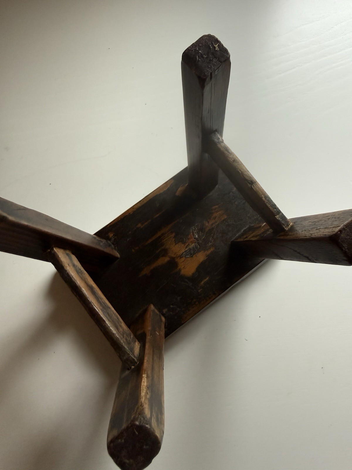 ​Antique Primitive Wooden Stool – Rustic Wabi-Sabi Milking Bench