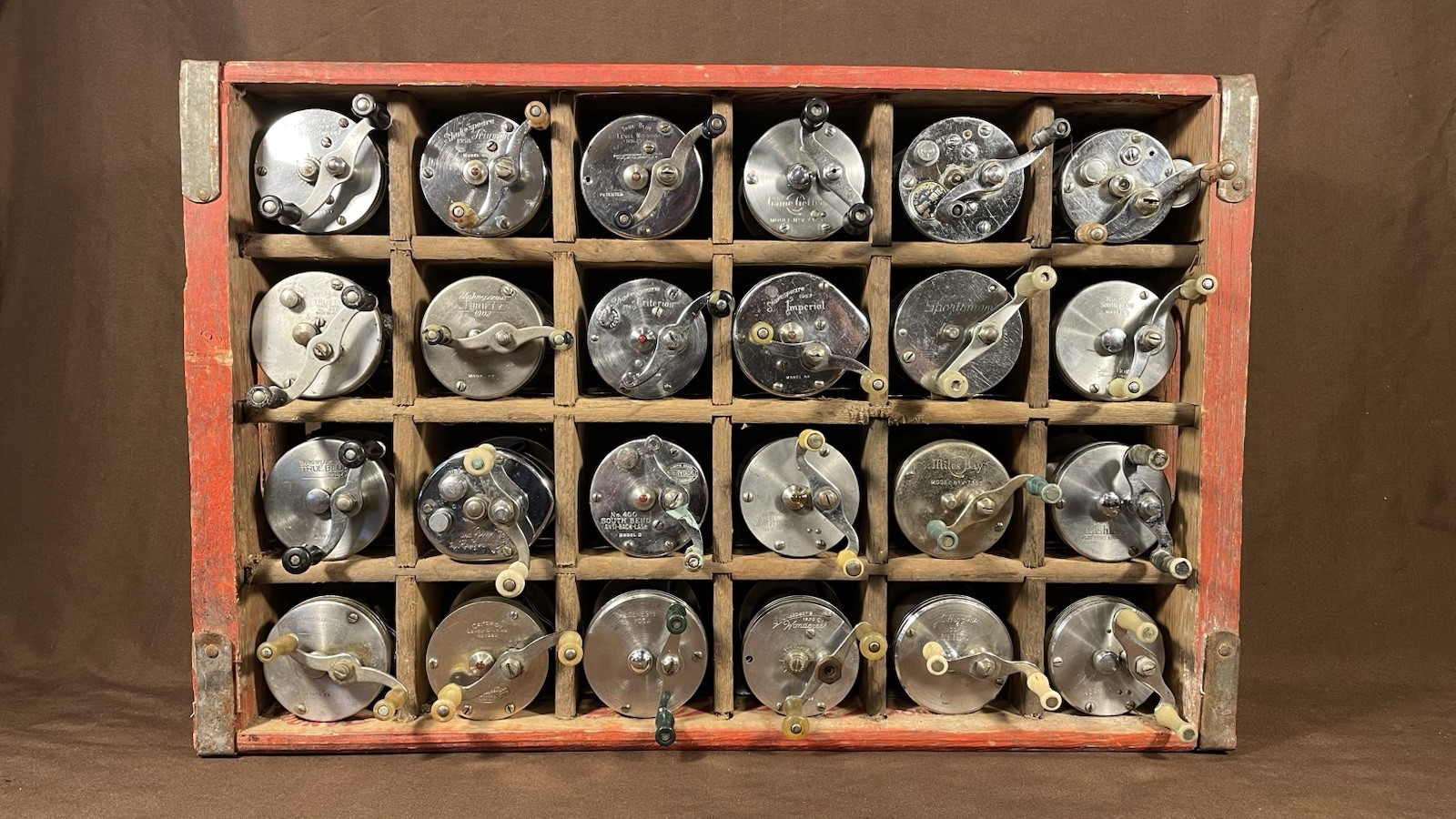Antique Fishing Reels Display Lake House Cabin Cottage Outdoor Decor