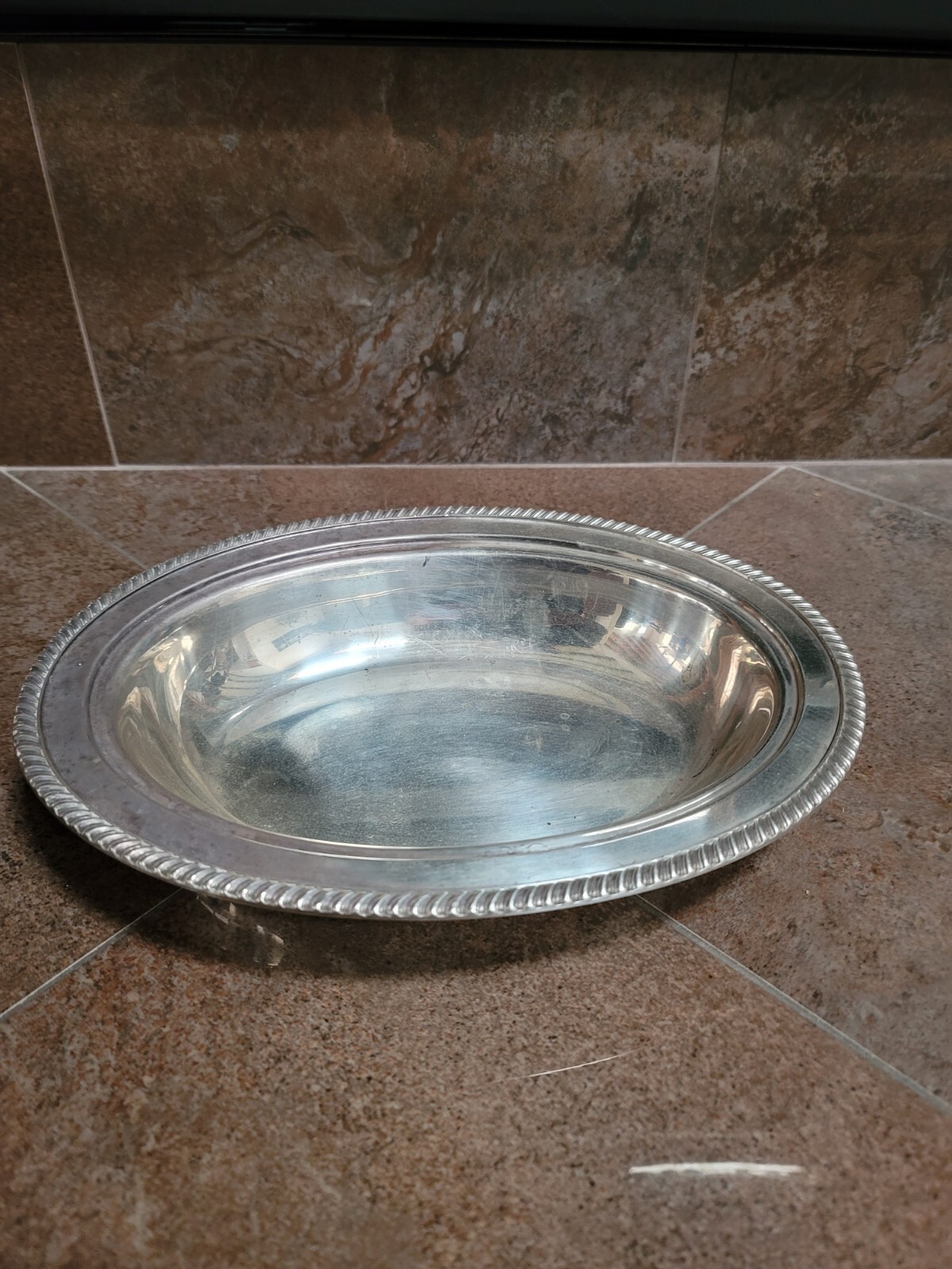 CRESENT SILVER PLATED OVAL SERVING DISH ROPE PATTERN EDGE 12 X 9